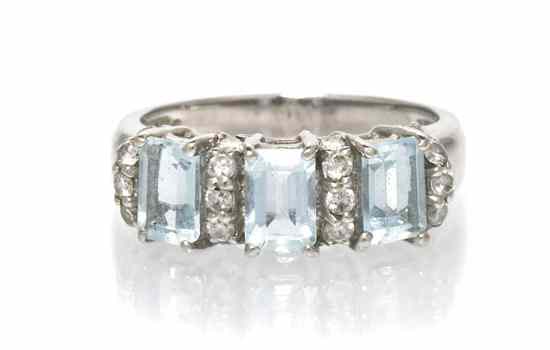 Appraisal: A Karat White Gold Aquamarine and Diamond Ring containing three