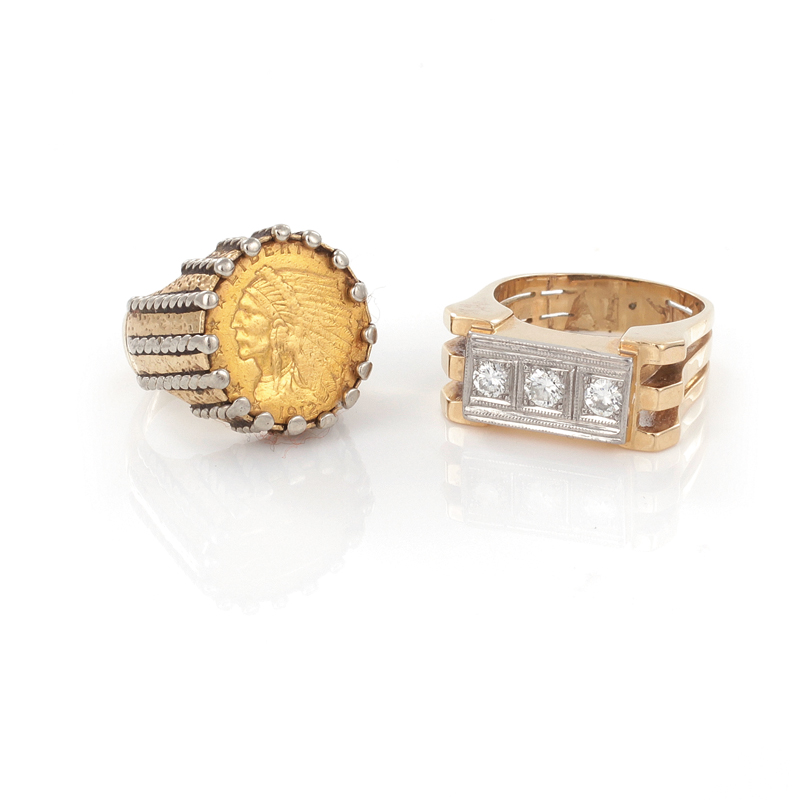 Appraisal: Gent's gold and diamond rings K gold and triple diamond