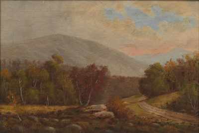 Appraisal: D A Fisher American - Autumn mountainscape Oil on canvas