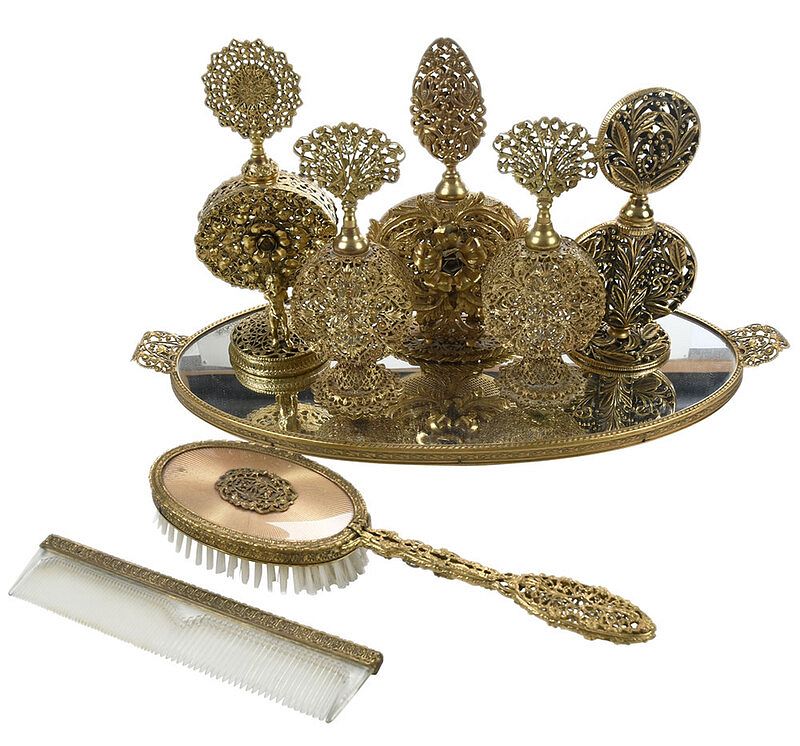 Appraisal: Gilt Filigree Eight Piece Assembled Vanity Set Continental th century