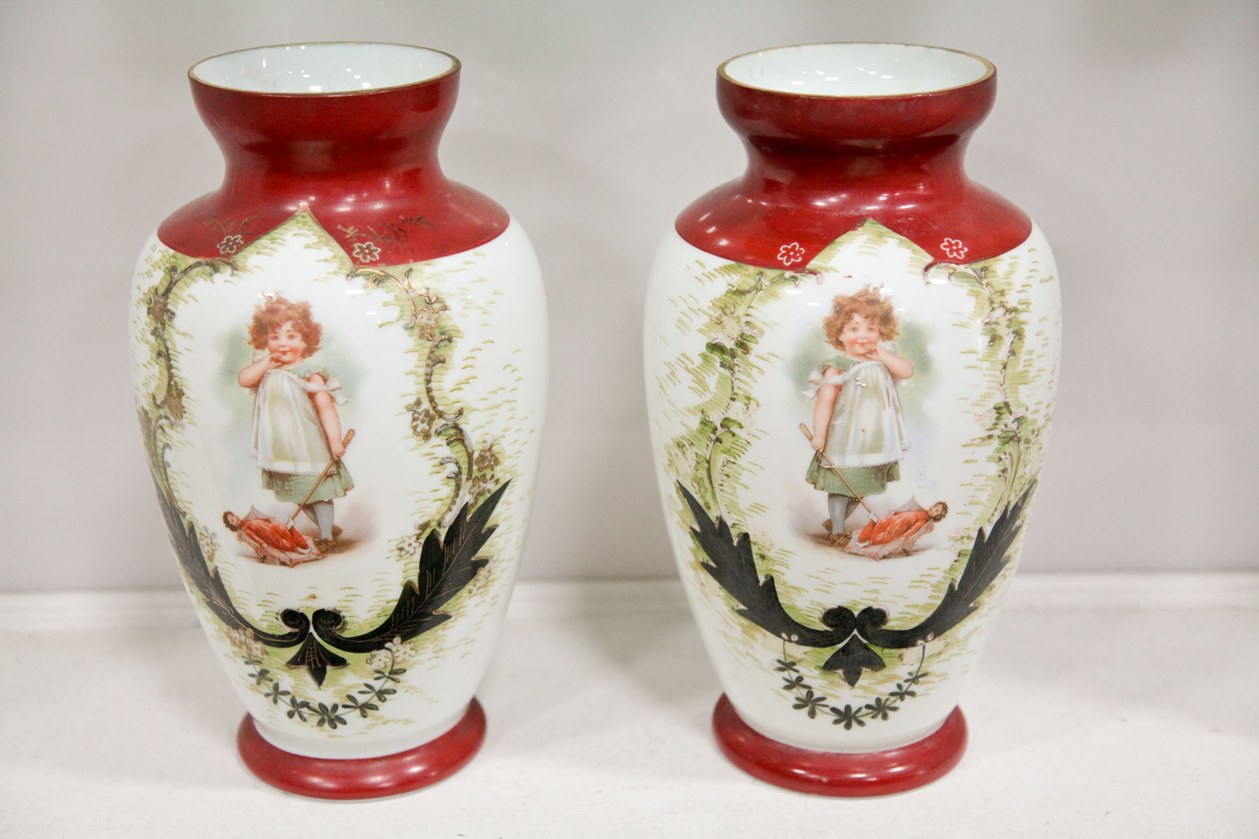 Appraisal: PAIR OF BRISTOL GLASS VASES Probably Bohemian first half th