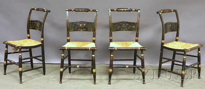 Appraisal: Set of Four Hitchcock-style Painted and Decorated Side Chairs with