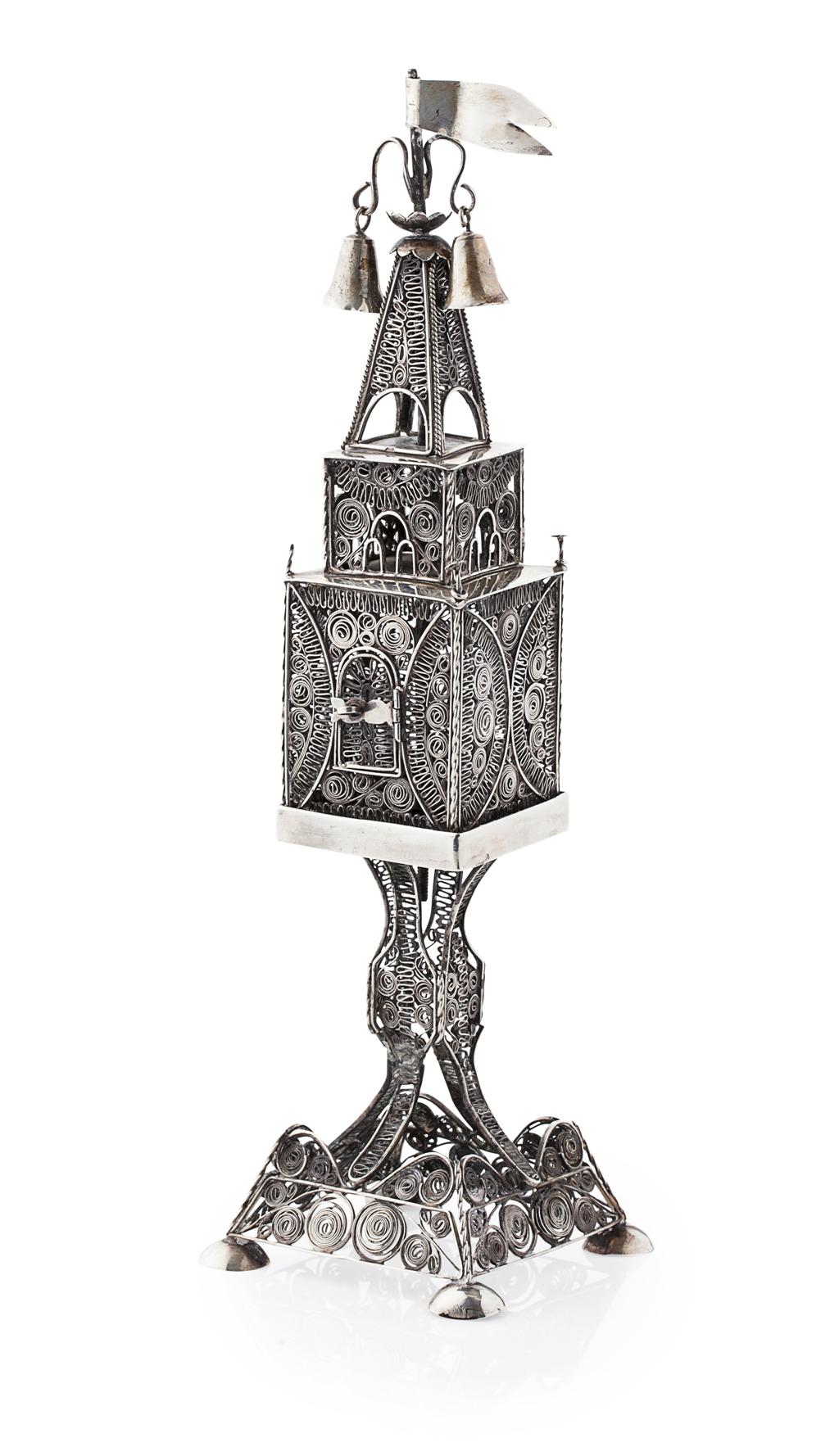 Appraisal: A spice tower standard of traditional form filligree decoration Height