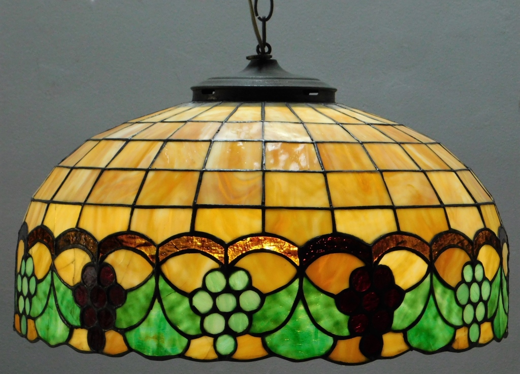 Appraisal: LARGE GRAPE AND LEAF SLAG GLASS CHANDELIER United States Early