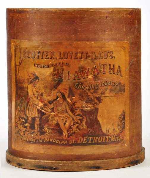 Appraisal: Hiawatha Chewing Tobacco Description Pre- Round wood drum with nice