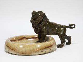 Appraisal: Austrian Vienna Art Deco Bronze Lion Desk Tray AUSTRIA CIRCA