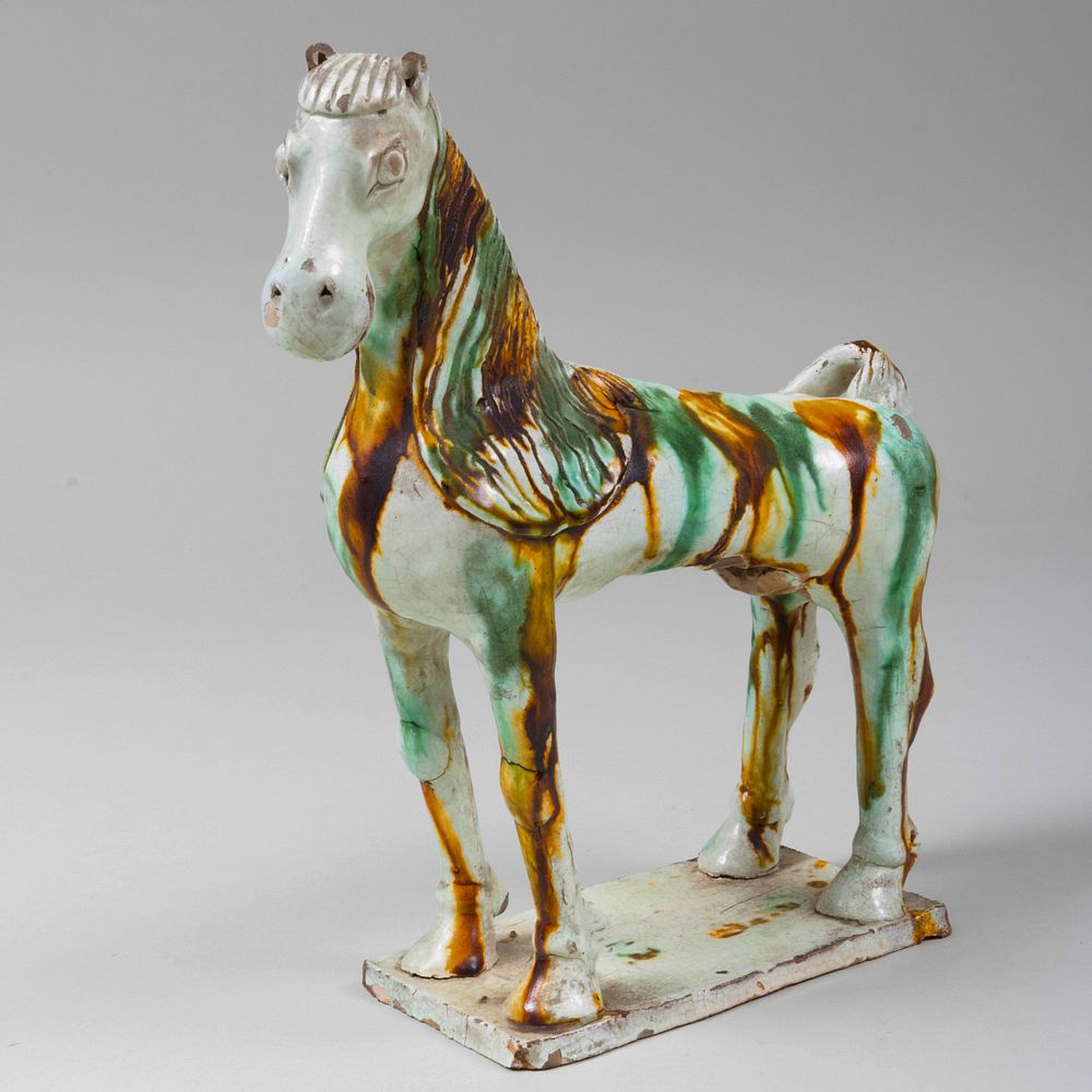 Appraisal: Chinese Style Splatter Glazed Pottery Horse x x in