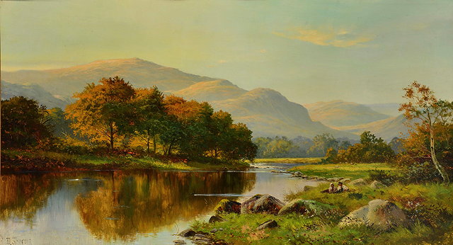 Appraisal: DANIEL SHERRIN - Figures resting in a mountainous river landscape