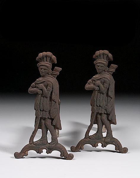 Appraisal: TH-CENTURY INDIAN CHIEF ANDIRONS ca - attributed to the New