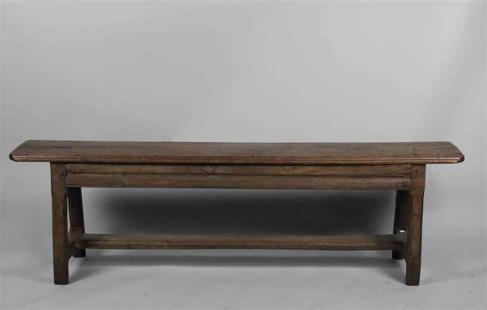 Appraisal: ANTIQUE ENGLISH OAK BENCH early th century with rectangular plank