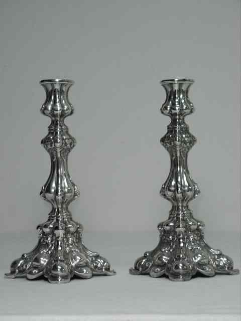 Appraisal: Pair of Henneberg Warszawa silver plated candlesticks