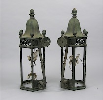 Appraisal: A Pair of Monumental Antique Bronze Lanterns ca late th