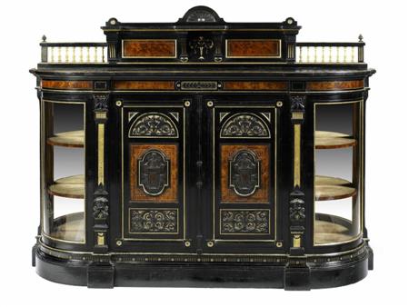 Appraisal: A late Victorian ebonised parcel gilt and thuyawood side cabinet