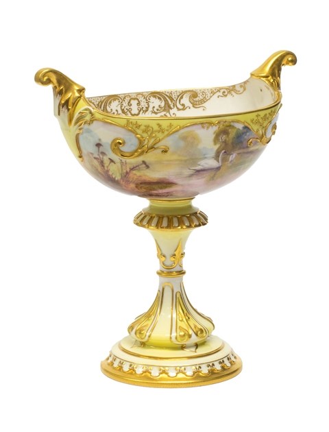 Appraisal: A Royal Worcester Hadleys Ware' yellow ground two-handled pedestal bowl