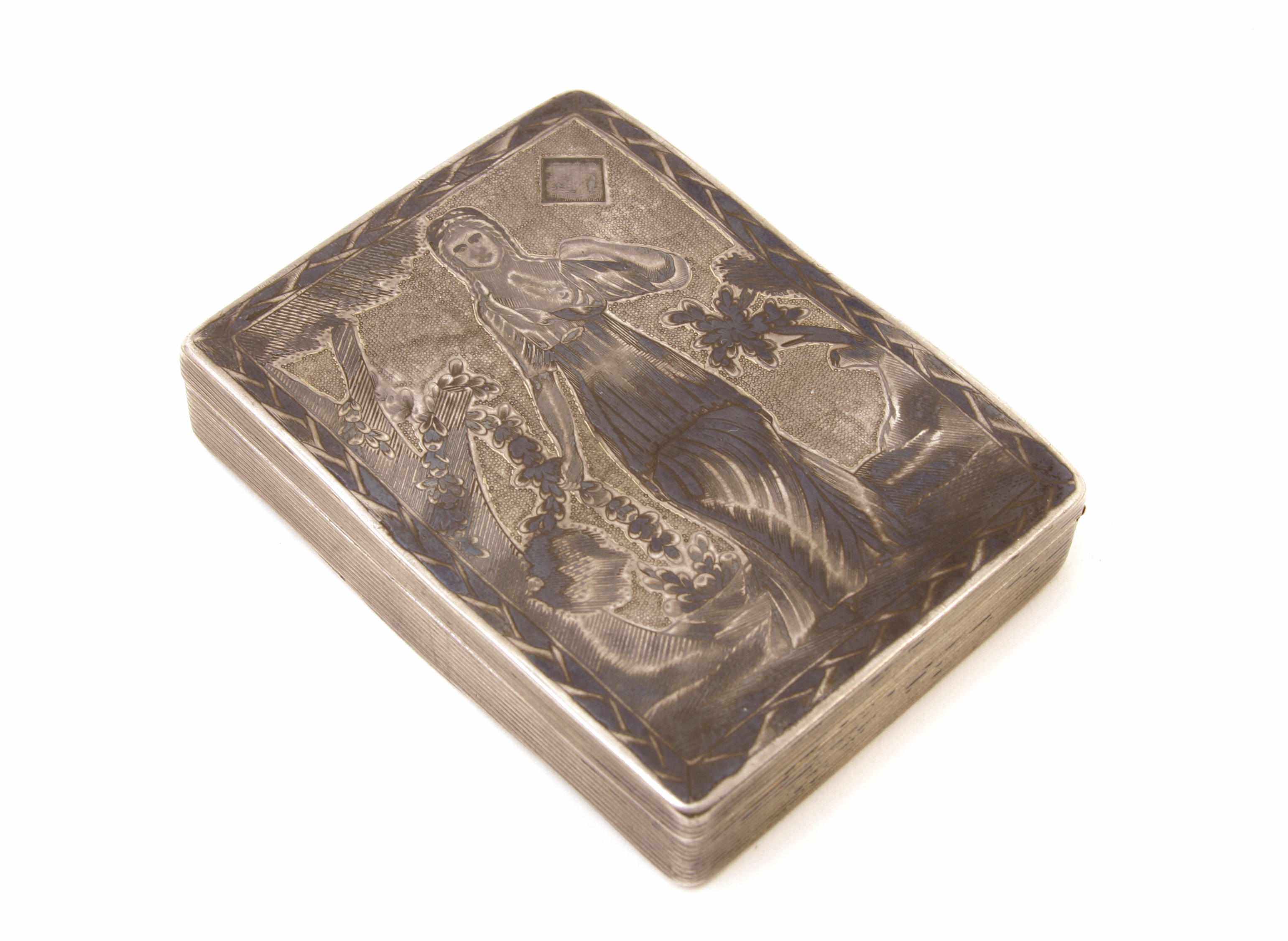 Appraisal: A Russian standard silver and niello playing card case Marked