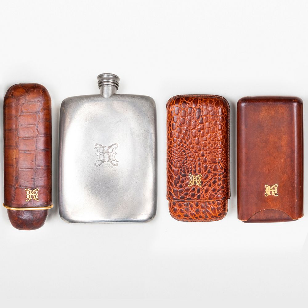 Appraisal: Group of Three Leather Cigar Cases and a Brooks Brother's