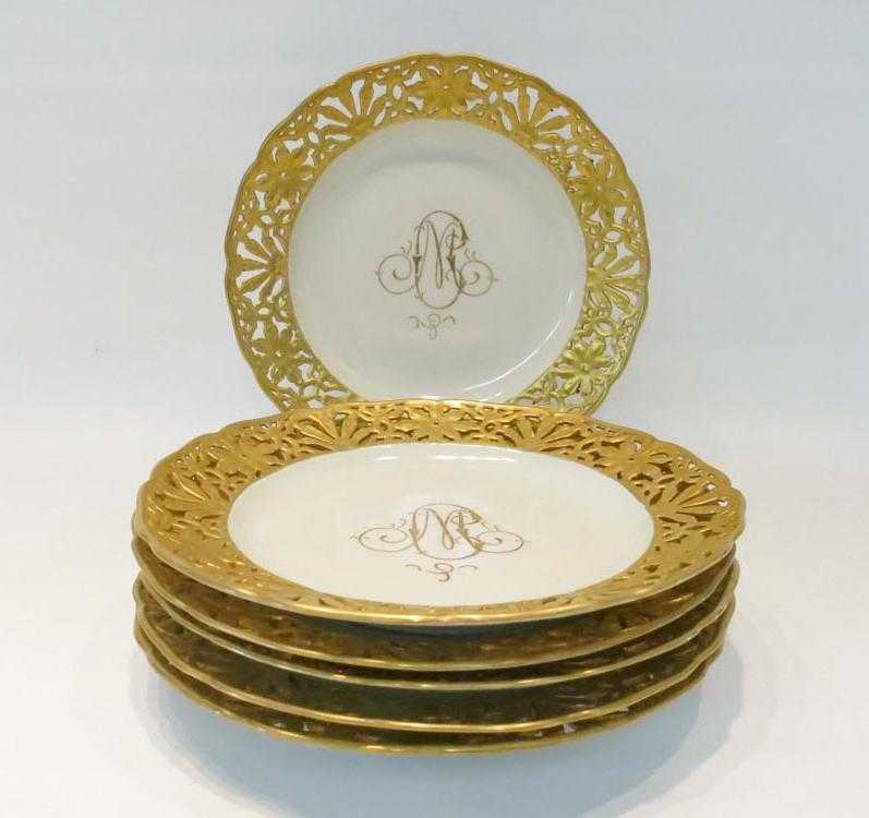 Appraisal: SET OF SIX GERMAN KPM PLATES each with gilt reticulated