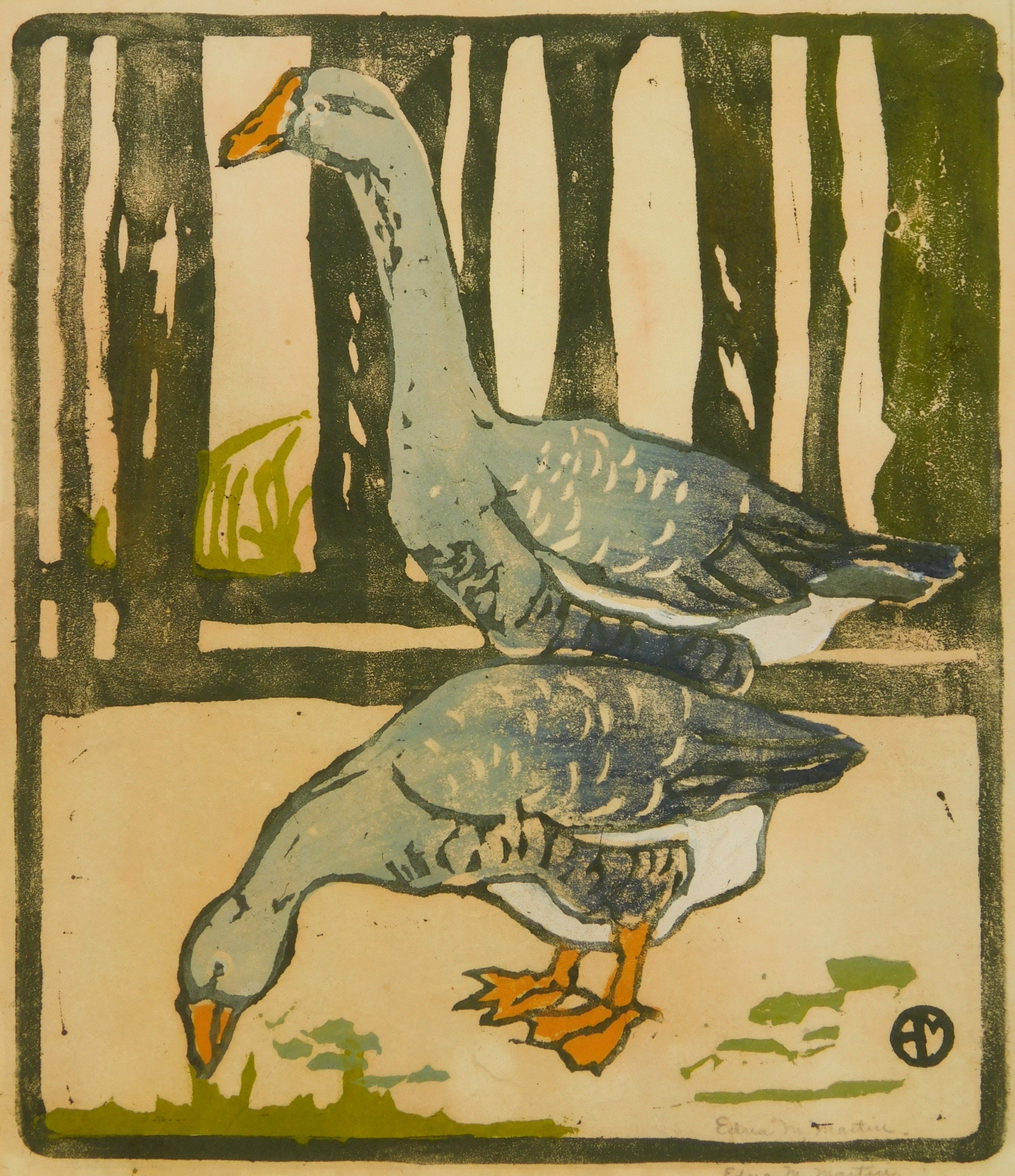 Appraisal: Edna Martin - Goose and Gander''- woodcut in color ca