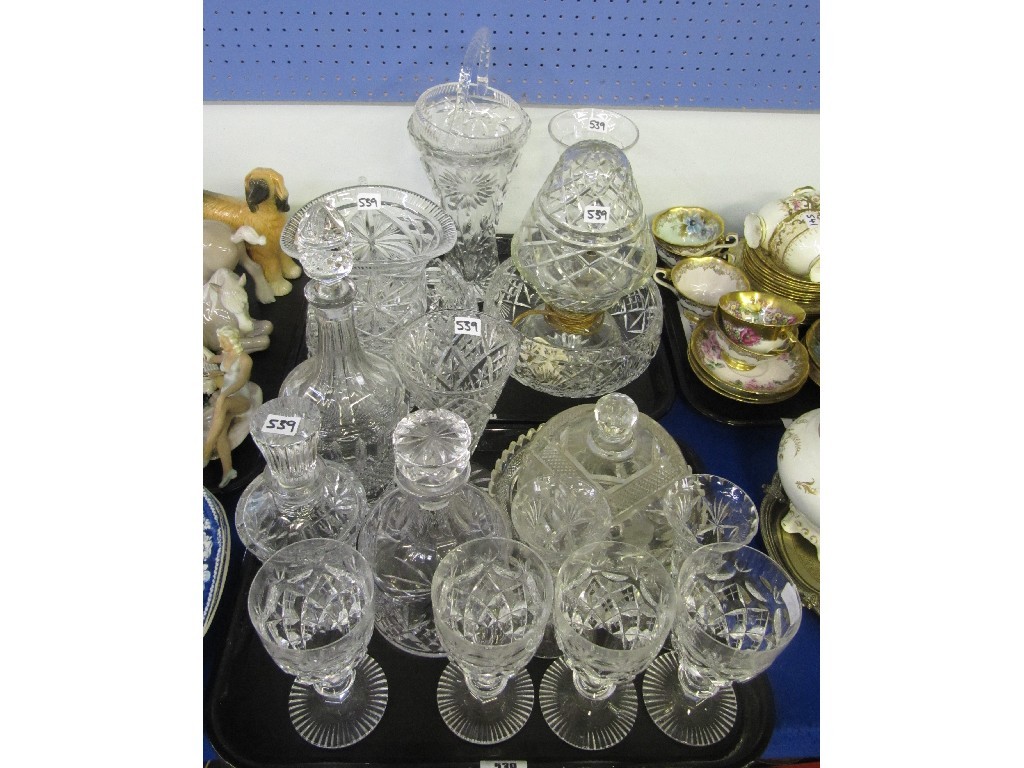 Appraisal: Two trays of crystal glass to include drinking glasses decanters