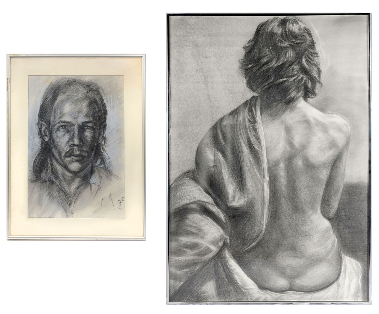 Appraisal: KOLSTAD Willard American Charcoal Drawing of a Woman's Back sight