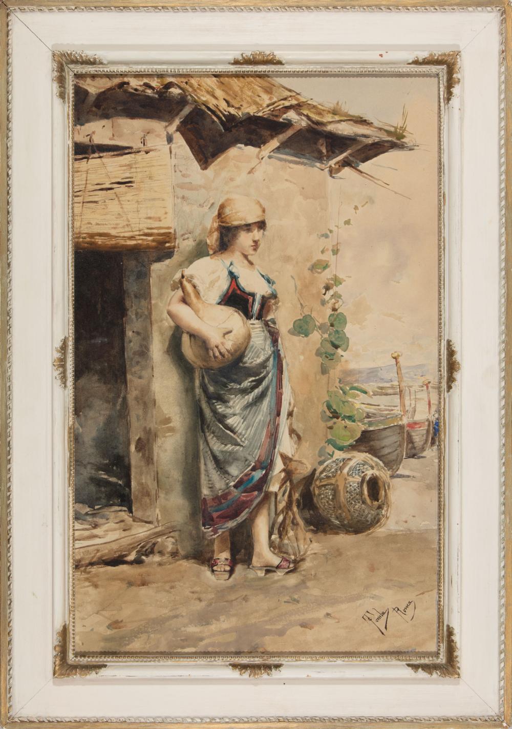 Appraisal: Casimiro Tomba Italian - Girl with Gourd watercolor on paper