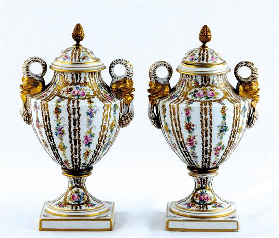 Appraisal: Pair Sevres porcelain covered vases th century pineapple finial on