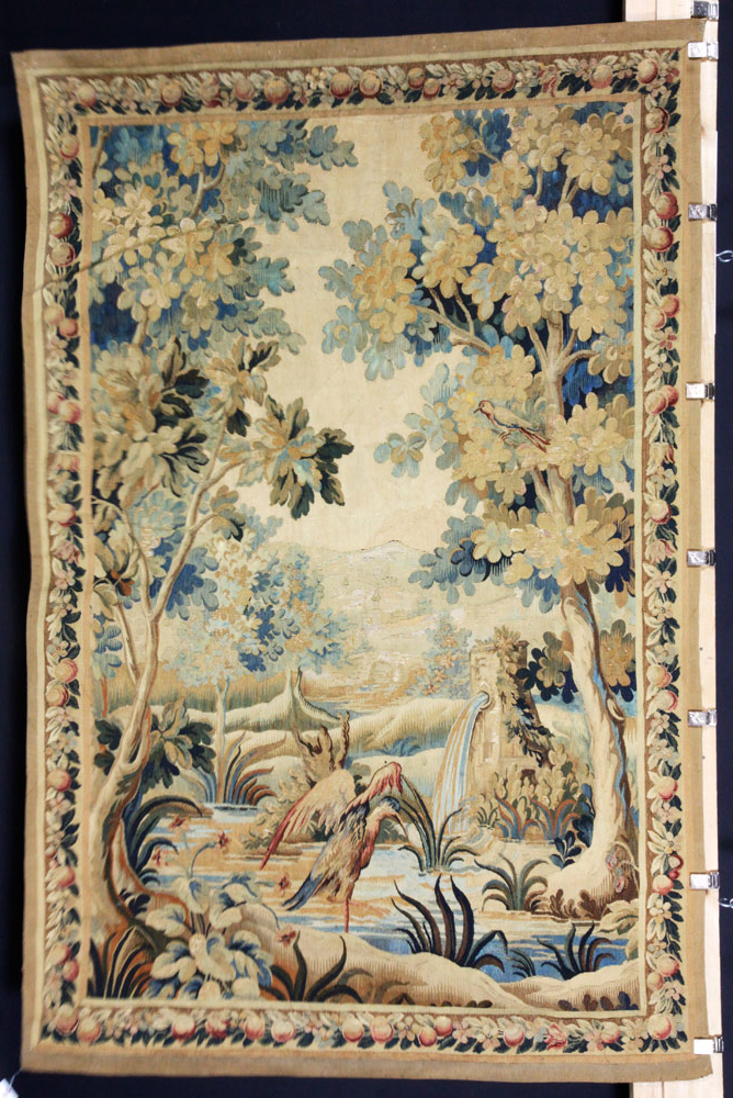 Appraisal: - th C Tapestry th century tapestry river scene with