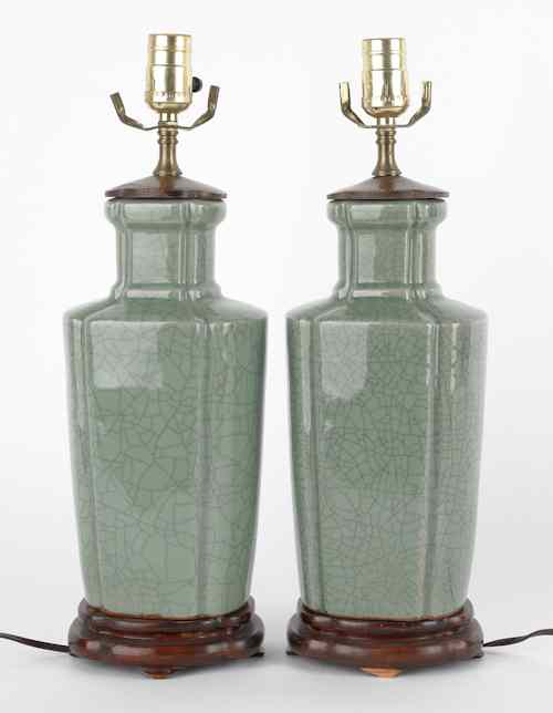 Appraisal: Pair of celadon vases th c mounted as table lamps