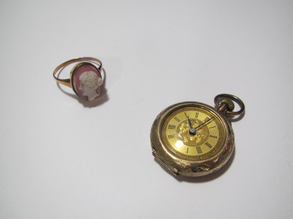 Appraisal: A ladies Edwardian ct gold fob watch with engraved decoration