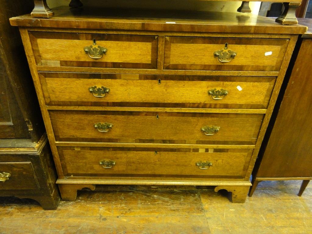 Appraisal: A th century oak and mahogany cross banded chest fitted