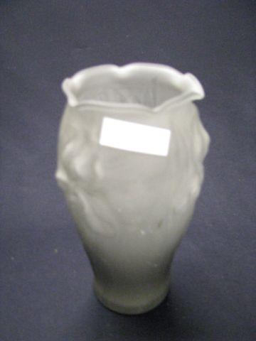 Appraisal: Satin Art Glass Vase raised iris decor Tiffin or Consolidated