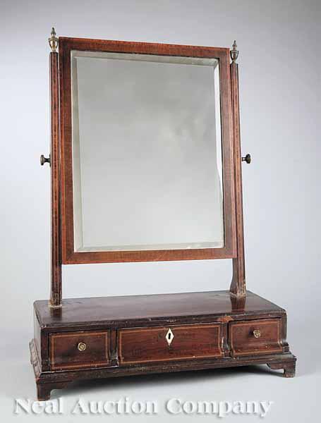 Appraisal: An Antique Georgian-Style Inlaid Mahogany Dressing Mirror c the tapered