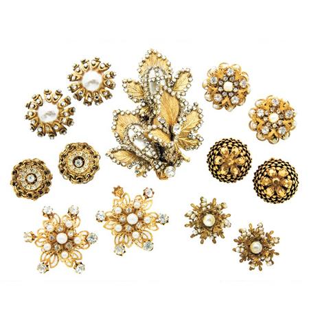 Appraisal: Miriam Haskell Pin and Six Pairs of Earrings Estimate -