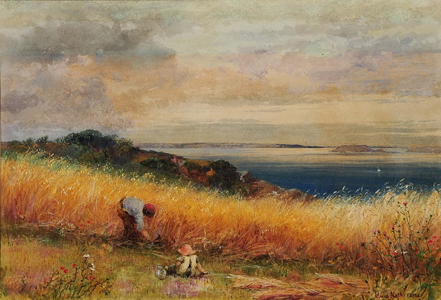 Appraisal: Maud Naftel British - Reaping on the coast looking towards