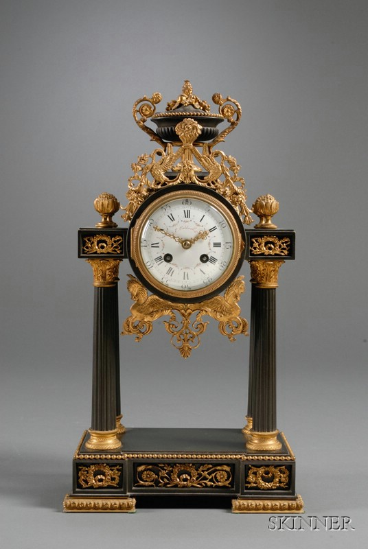 Appraisal: French Empire Revival Parcel-gilt and Black Patinated Mantel Clock late