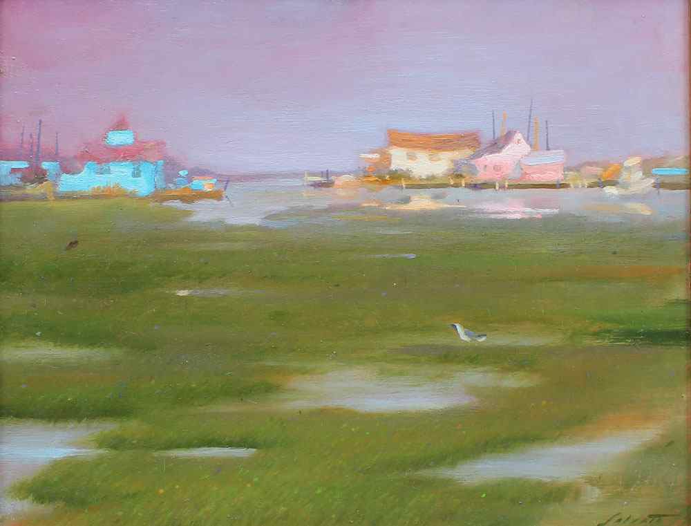 Appraisal: Coastal Marsh Painting signed Salvati Oil Board '' x ''