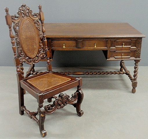 Appraisal: - Jacobean style oak desk with a molded rectangular top