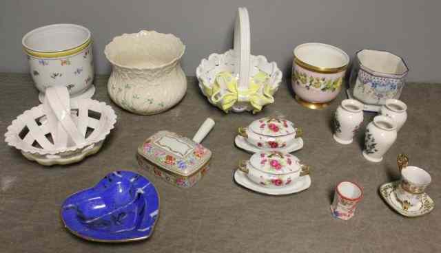 Appraisal: Porcelain Lot Incl a Belleek Cache PotWith Black Mark Also