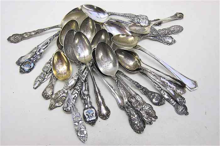 Appraisal: STERLING SOUVENIR SPOONS OTHER FLATWARE souvenir spoons including locations such