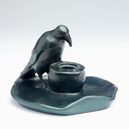 Appraisal: ROOKWOOD Rare Production rook inkwell covered in dark teal glaze