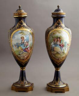 Appraisal: Pair of Sevres Style Brass Mounted Cobalt Porcelai Pair of