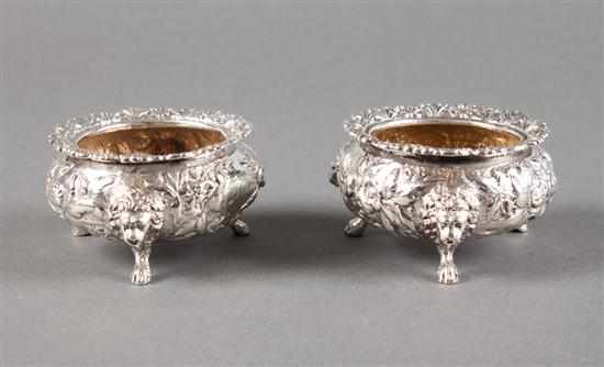 Appraisal: Pair of American repousse sterling silver master saltcellars in the