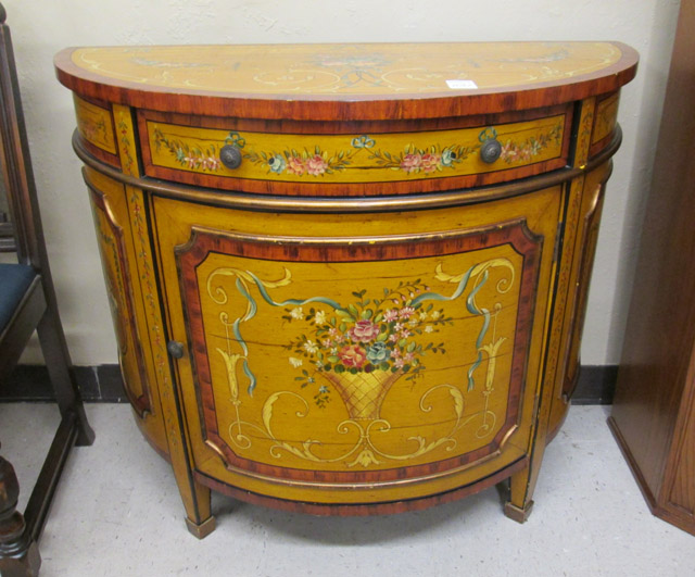 Appraisal: FEDERAL STYLE PAINT DECORATED CONSOLE CABINET th century a demilune