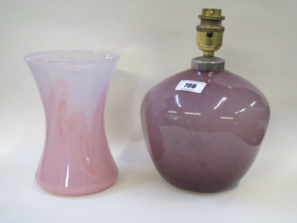 Appraisal: Vasart pink glass vase and a pink glass lamp base