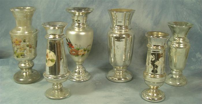 Appraisal: mercury glass vases with painted design - tallest Estimate -