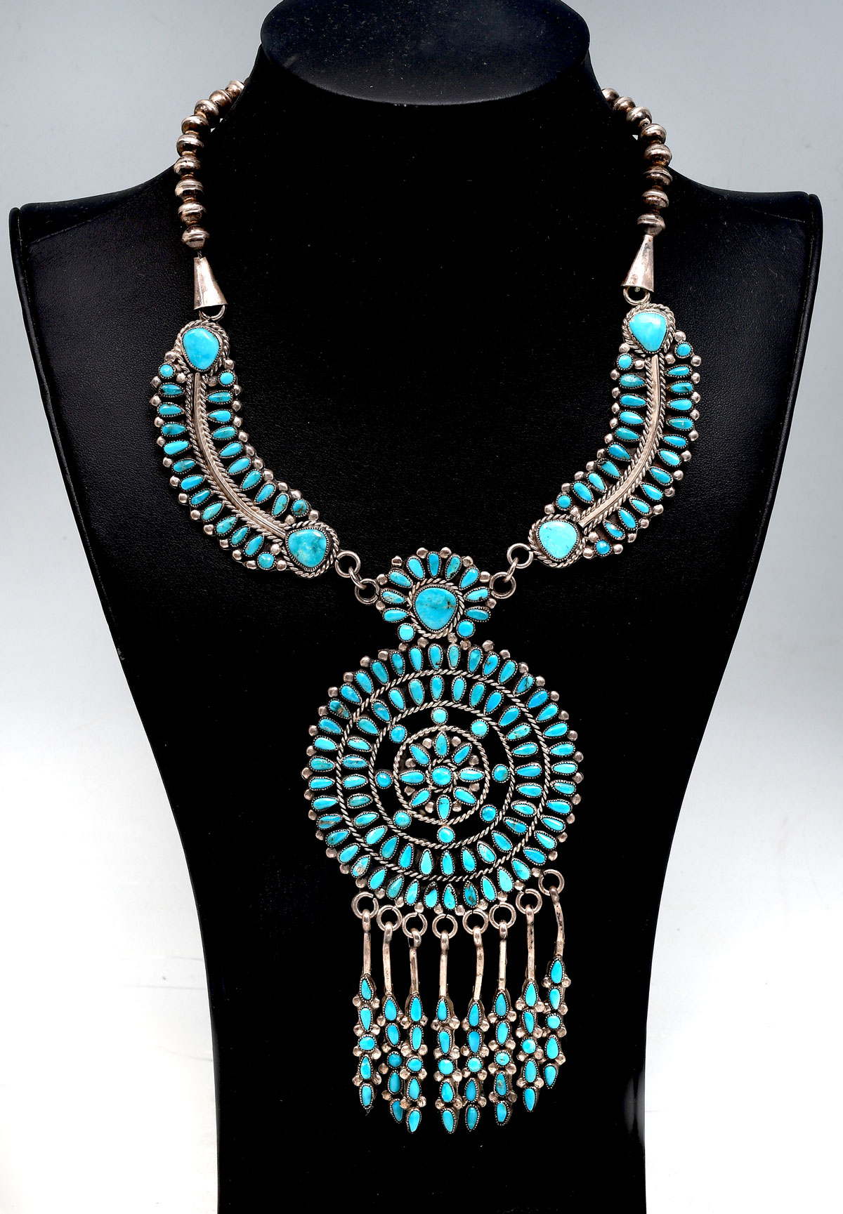 Appraisal: NATIVE AMERICAN INDIAN SILVER TURQUOISE PETIT POINT NECKLACE This silver