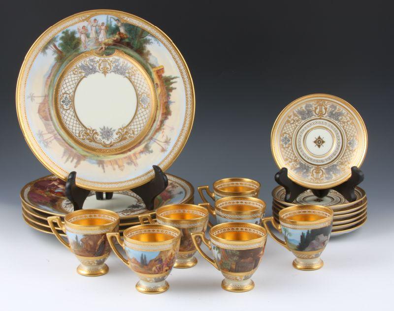 Appraisal: Continental Hand-Painted Porcelain Dessert Service ca first half of the