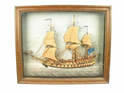 Appraisal: A painted wood and cut paper ship diorama inscribed 'A