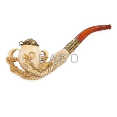 Appraisal: CARVED MEERSCHAUM PIPE Bowl supported by an eagle claw amber