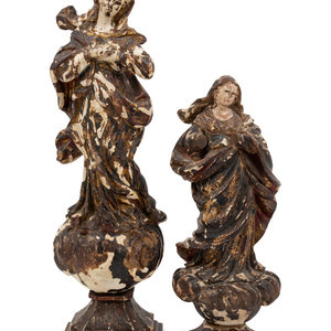 Appraisal: Two Carved and Painted Figures of Angels Late th Early